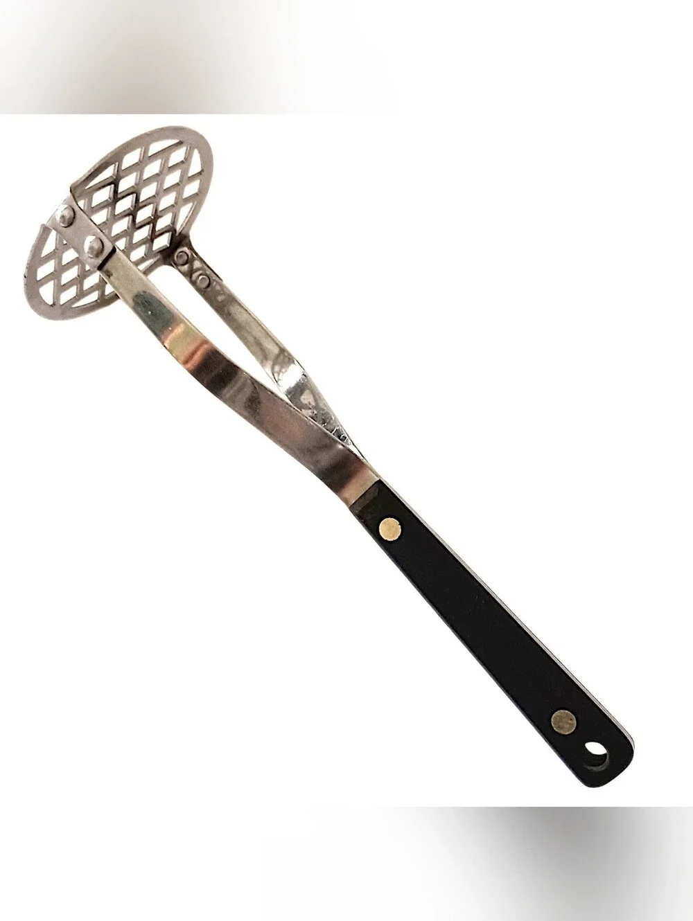 Vintage Flint Arrow Potato Masher Stainless Steel Black Handle USA Kitchen Tool